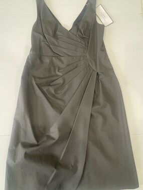 J. Crew Charcoal Gray V-Neck Pleated knee length Dress 100% cotton NWT